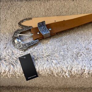 SHEIN Brown Western Belt with Silver Buckle